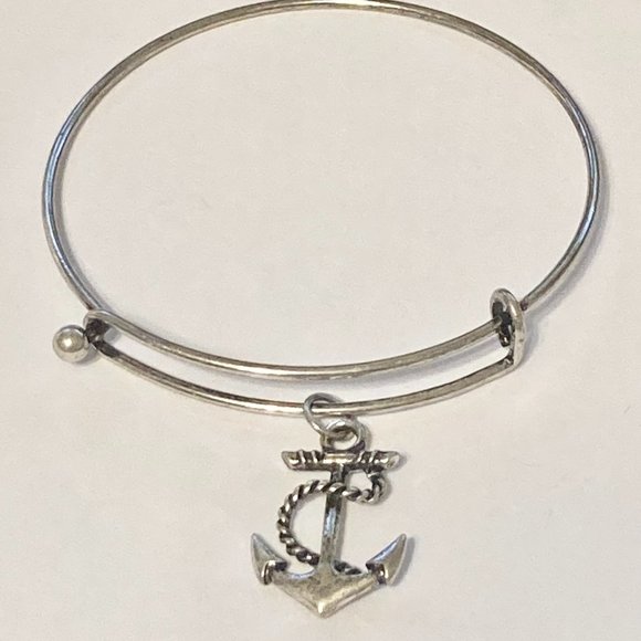 Nautical Anchor Charm Bracelet Beach Island Bangle Stackable Silver Plated 8" - Picture 10 of 12